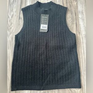 NWT S. Christina Women’s Black Ribbed Mock Neck Cashmere Sleeveless Sweater L/XL